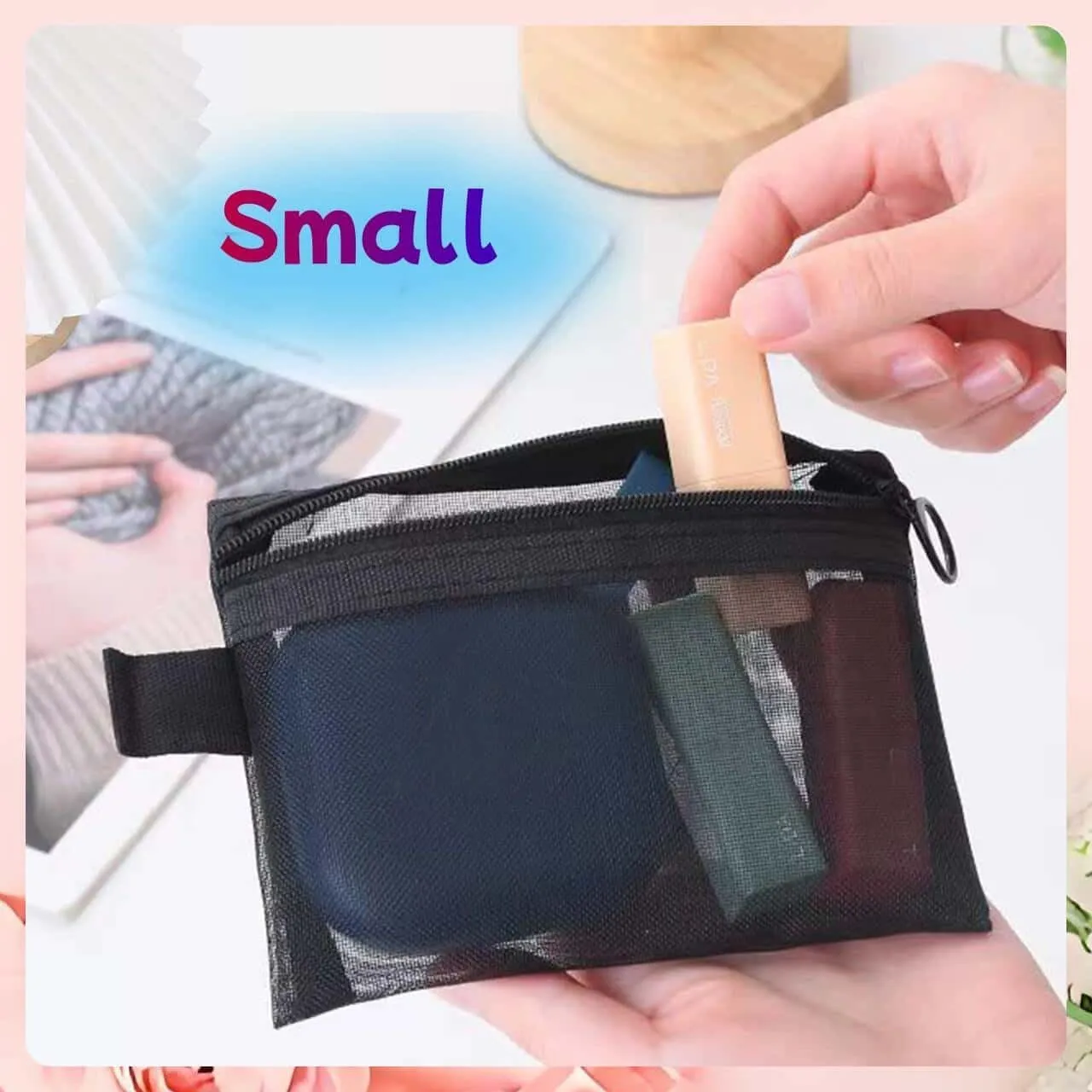5-Pack Small Mesh Zipper Pouch Cosmetic Organizer with Zipper for Travel and Makeup Accessories