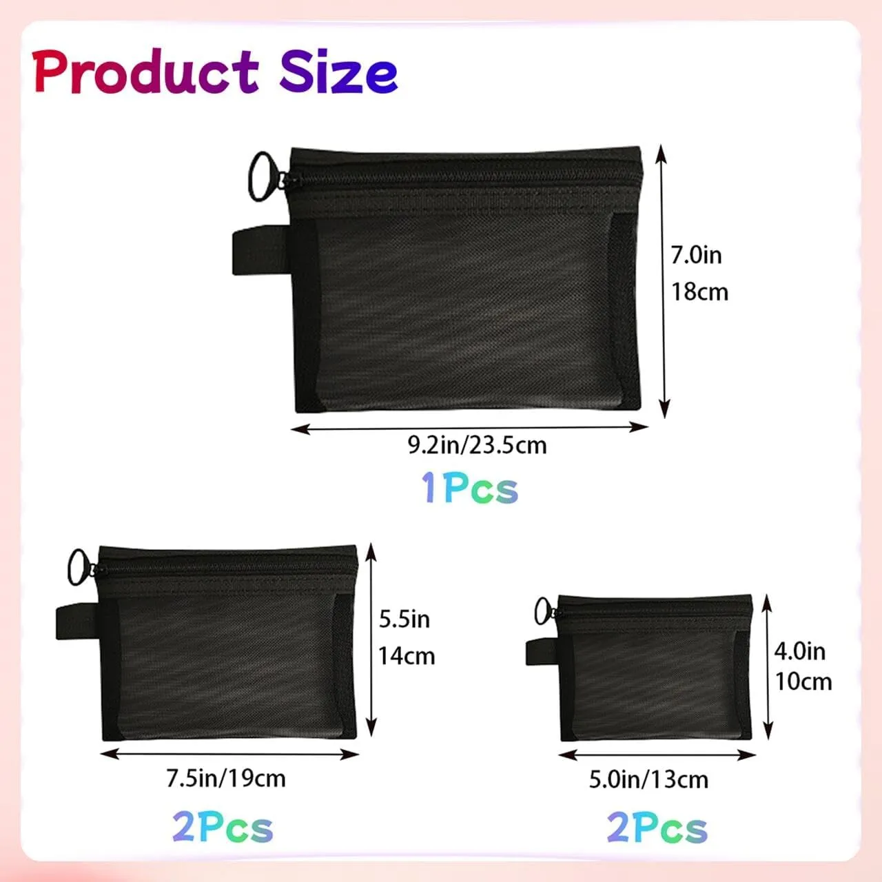 5-Pack Small Mesh Zipper Pouch Cosmetic Organizer with Zipper for Travel and Makeup Accessories