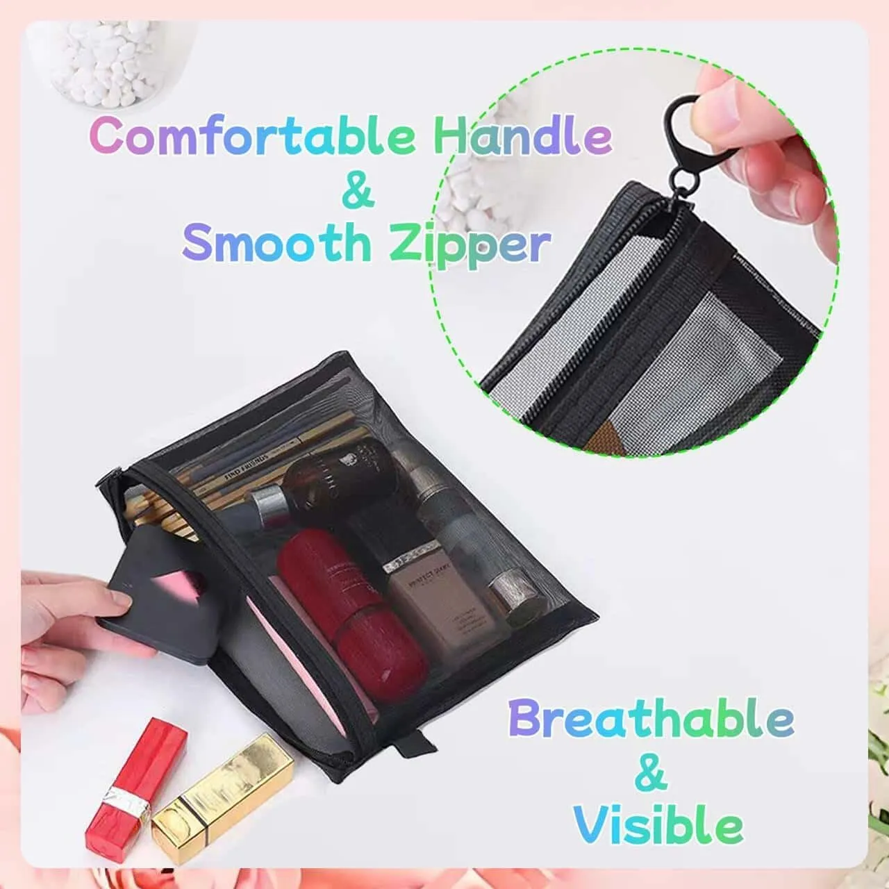 5-Pack Small Mesh Zipper Pouch Cosmetic Organizer with Zipper for Travel and Makeup Accessories