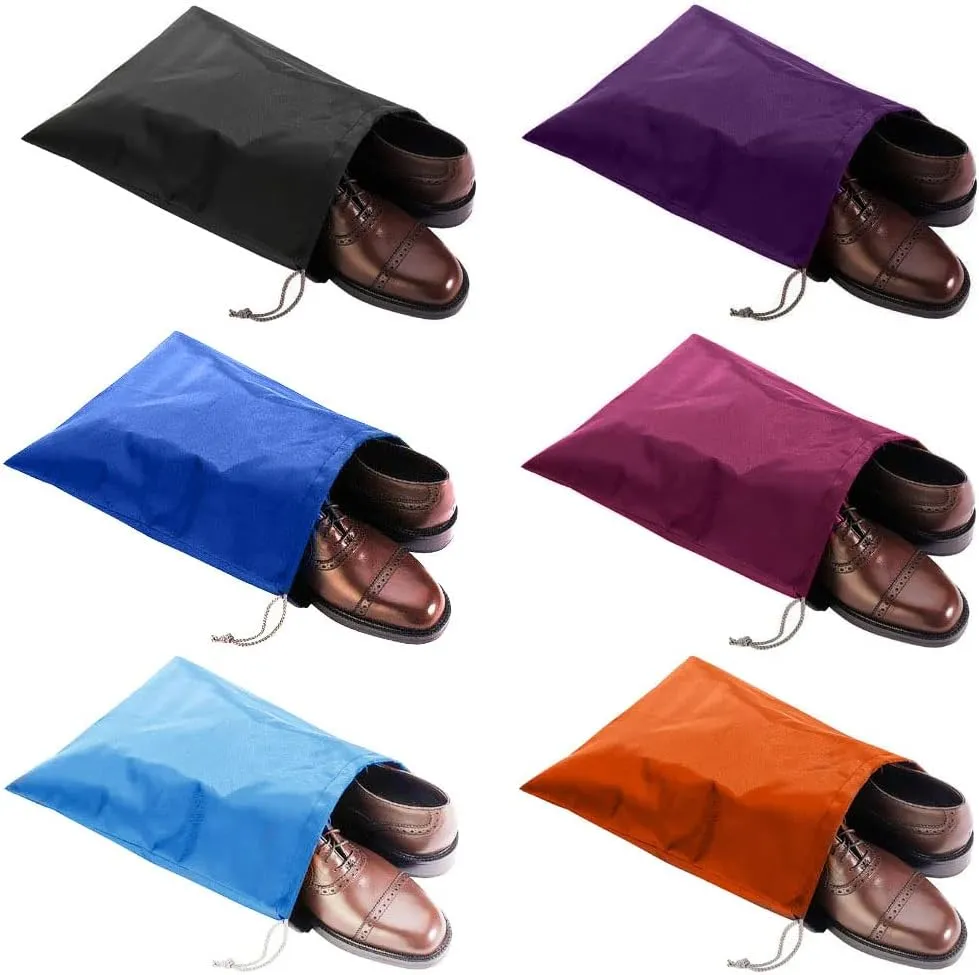 6 Pack Waterproof Nylon Shoe Bags Travel Bags for Men Women (Multicolor, 15.1"(L) x12.2"(W))