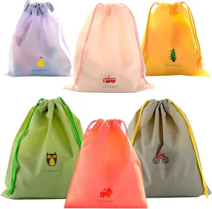 6 PCS Waterproof Drawstring Bag, 3 Sizes Storage Bag for Swimming, Gym, Pool and Beach, Colorful Travel Organize Pouch for Wet Cloth, Shoes, Toiletries, Cosmetic