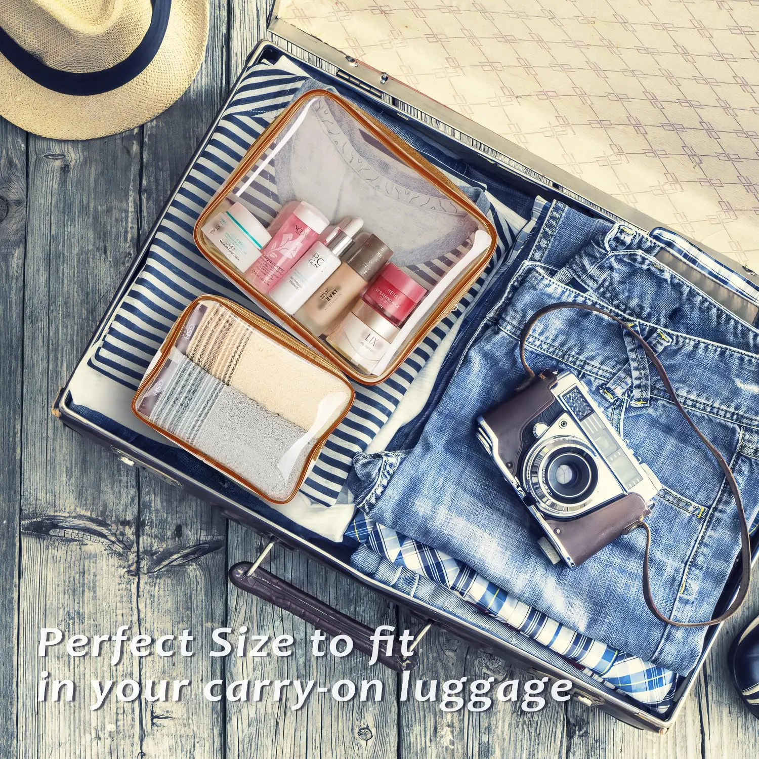 6pcs Clear Cosmetic Bags, TSA Approved Toiletry Bag Set Crystal Clear Travel Beach Essentials Bag Organization PVC, Clear Makeup Bags Luggage Pouch Carry on Airport Airline Compliant Bag Women Men