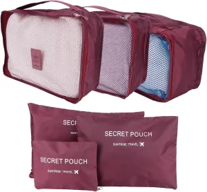 6pcs Luggage Organizer Bags, Nylon Cloth Packing Cubes for Travel Travel Organizer Bags Travel Compression Bags Traveling Bags for Women, Travel (Wine Red)