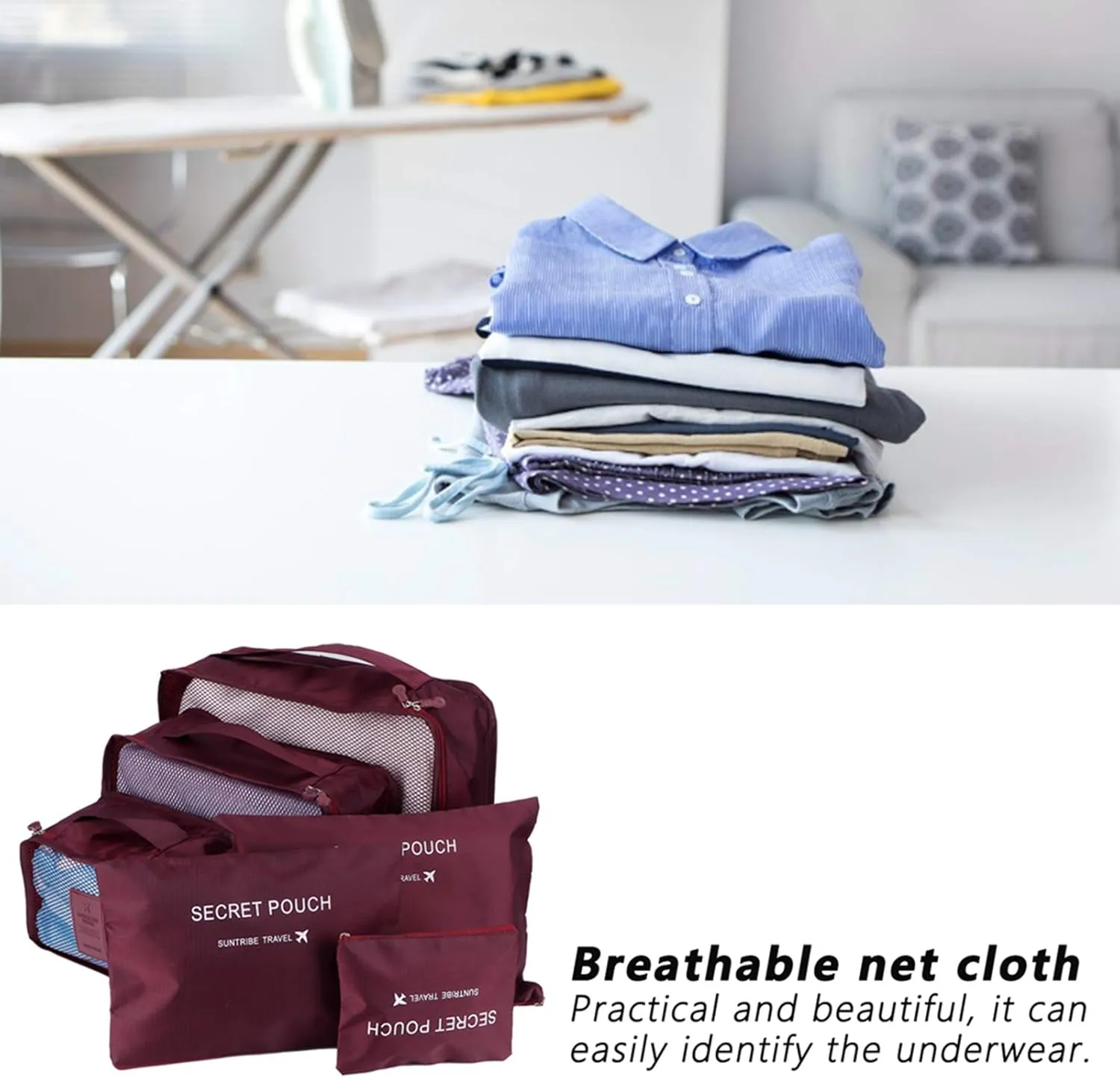 6pcs Luggage Organizer Bags, Nylon Cloth Packing Cubes for Travel Travel Organizer Bags Travel Compression Bags Traveling Bags for Women, Travel (Wine Red)