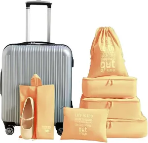 6Pcs Packing Cubes for Travel Accessories, Foldable Essentials Suitcase Organizer,Lightweight Mesh Luggage Storage Bag (Yellow)