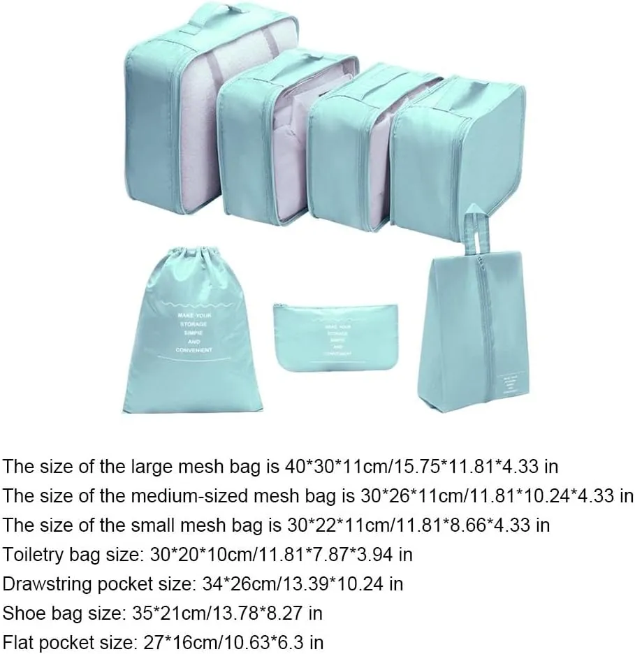 7 PCS Packing Cubes for Suitcases, Luggage Organizers Bags Set, Travel Essentials for Carry on Luggage, Essentials Bag Packing Cubes for Clothes Shoes Storage Bags