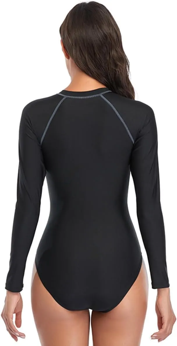 ABAFIP Women's Long Sleeve Rash Guard Bathing Suit Zip up One Piece Swimsuits Modest Surfing Swimwear