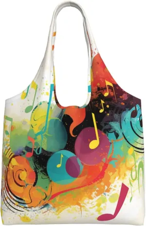 Abstract Music Themed Canvas Tote Bag Aesthetic Large Shoulder Bags Reusable Shopping Bags for Women Grocery Bag Purse