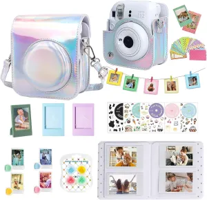 Accessories Kit for Fujifilm Instax Mini 12 Instant Camera Case   Album for Mini 3 Inch Film   Color Filters   Photo Album & Frames   Wall Hanging Frame   DIY Sticker (Shiny Silver)