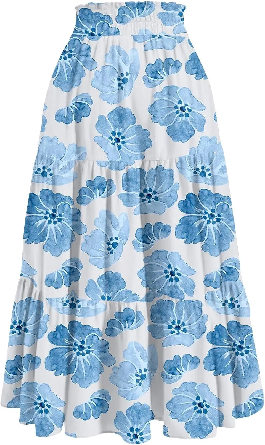 ADHOWBEW Boho Skirts for Women Cute Casual A Line Trendy High Waisted Flowy Midi Length Plus Size Ruffle Beach Spring Skirts