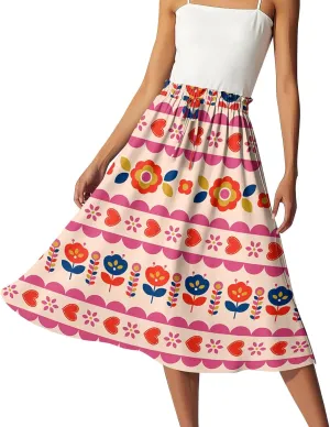 ADHOWBEW Boho Skirts for Women Midi Length Ruffle Cute Flowy High Waisted Trendy Beach Casual A Line Plus Size Spring Skirts