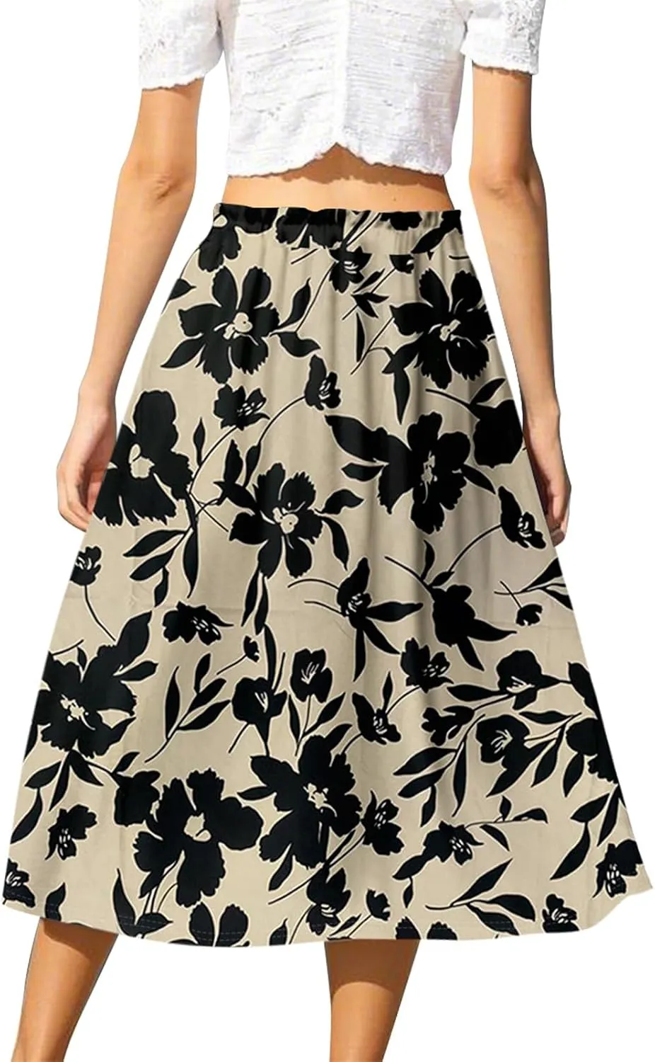 ADHOWBEW Boho Skirts for Women Midi Length Ruffle Cute Flowy High Waisted Trendy Beach Casual A Line Plus Size Spring Skirts