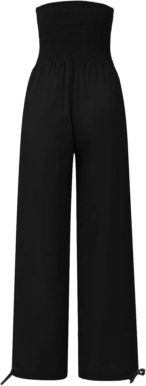 ADHOWBEW Linen Pants Womens Trendy Relaxed Fit Spring 2025 Comfy Work Dressy Elastic Waist Flowy Vacation Casual Trousers