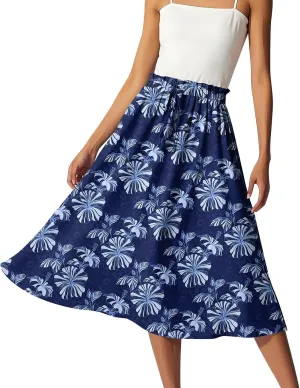 ADHOWBEW Pleated Skirts for Women Trendy Plus Size Flowy Beach Ruffle A Line Midi Length High Waisted Casual Summer Skirts