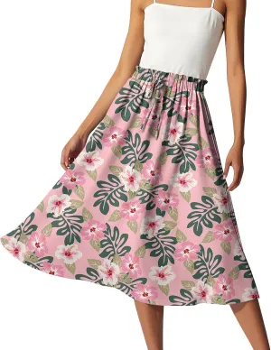 ADHOWBEW Pleated Skirts for Women Trendy Plus Size Flowy Beach Ruffle A Line Midi Length High Waisted Casual Summer Skirts