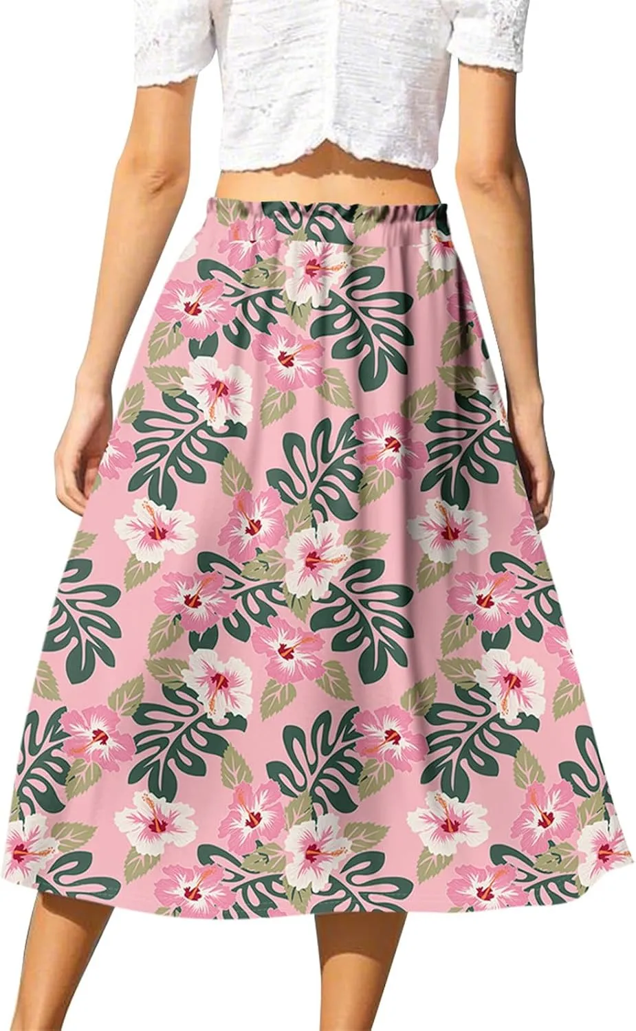 ADHOWBEW Pleated Skirts for Women Trendy Plus Size Flowy Beach Ruffle A Line Midi Length High Waisted Casual Summer Skirts
