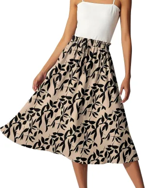 ADHOWBEW Womens Floral Maxi Skirt Summer Casual Smocked Sexy Elastic Waist Trendy Cotton Flowy Skirts