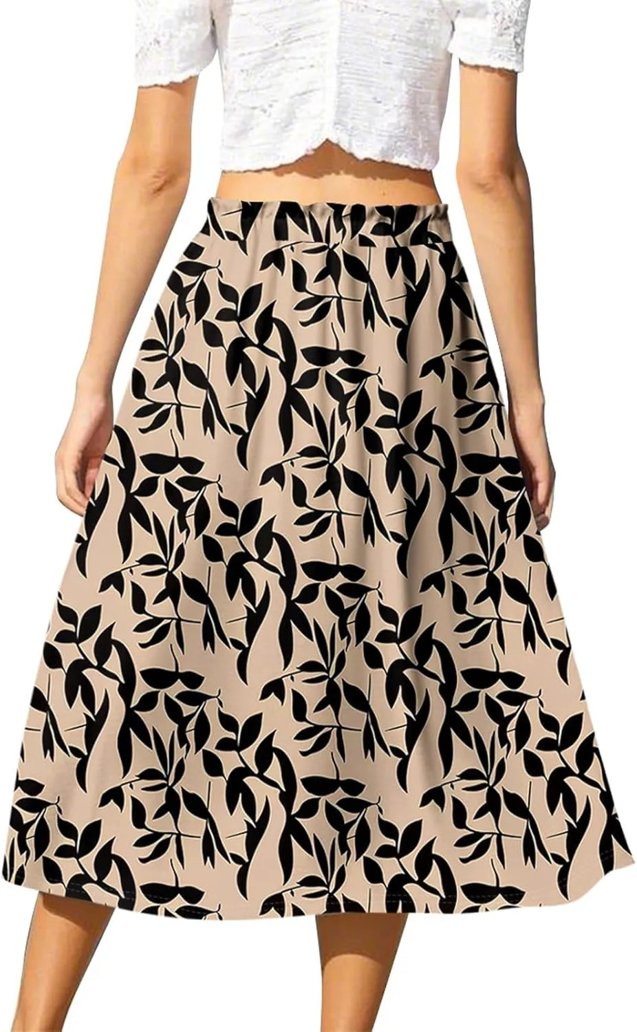 ADHOWBEW Womens Floral Maxi Skirt Summer Casual Smocked Sexy Elastic Waist Trendy Cotton Flowy Skirts