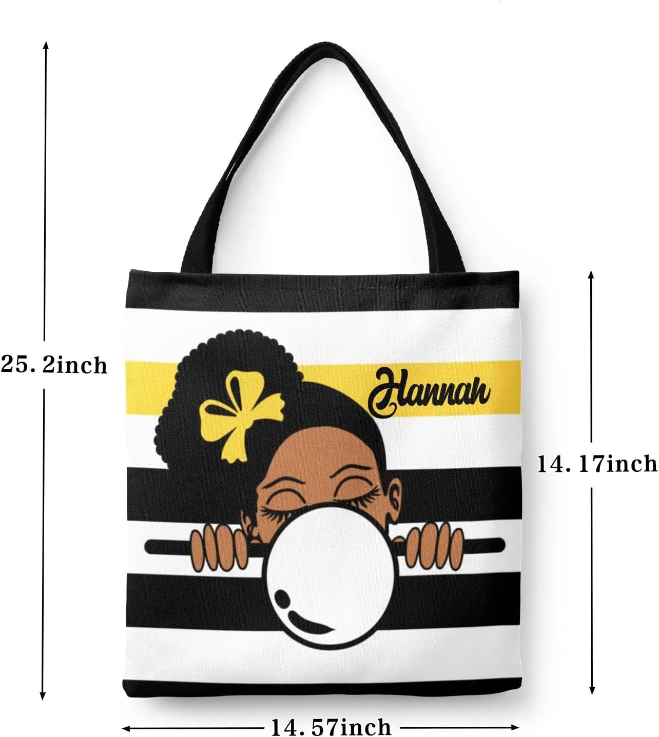 Afro Girl Striped Teal Canvas Tote Bag Aesthetic Reusable Grocery Shopping Bags Shoulder Bag Book Tote Gifts
