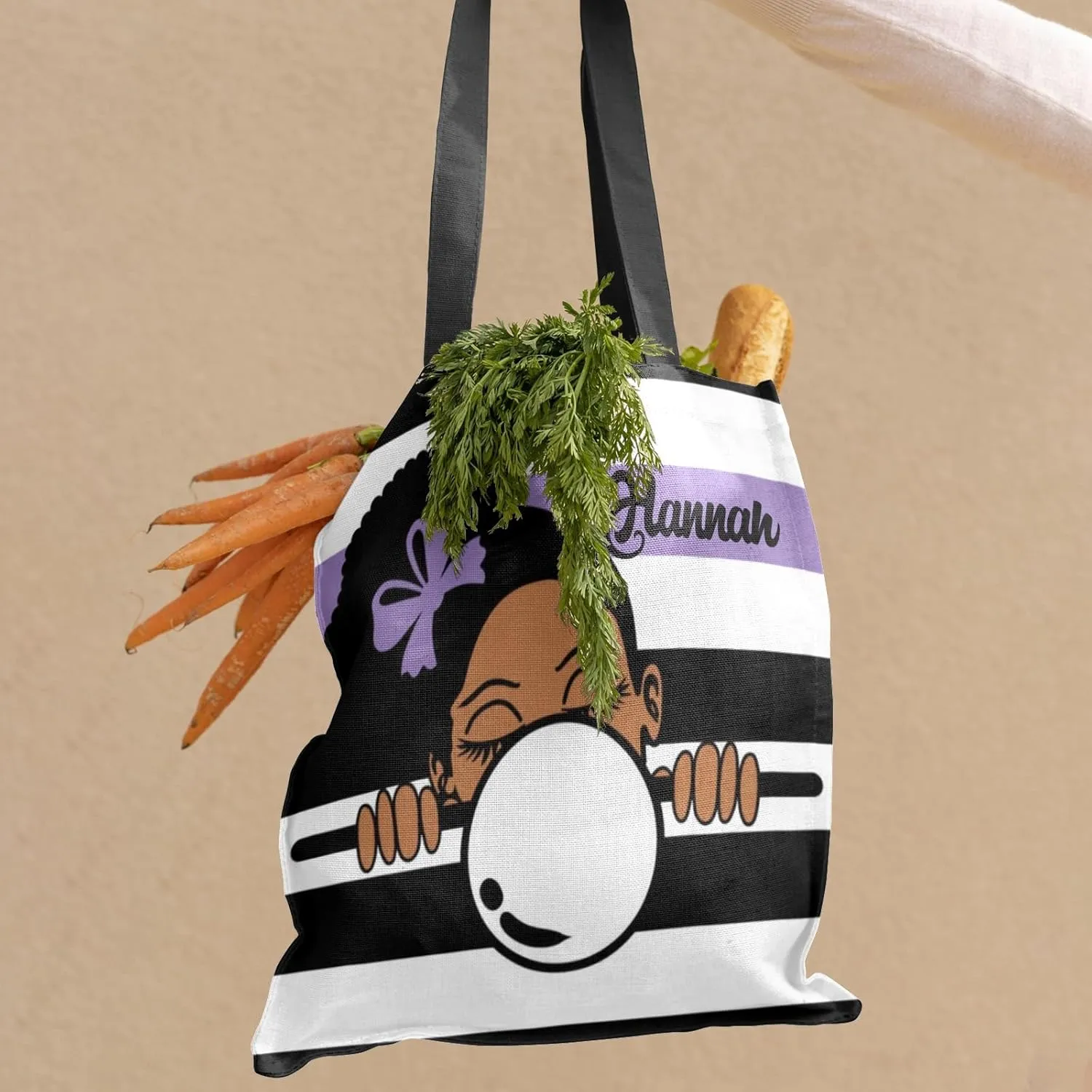 Afro Girl Striped Teal Canvas Tote Bag Aesthetic Reusable Grocery Shopping Bags Shoulder Bag Book Tote Gifts