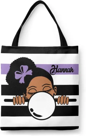 Afro Girl Striped Teal Canvas Tote Bag Aesthetic Reusable Grocery Shopping Bags Shoulder Bag Book Tote Gifts