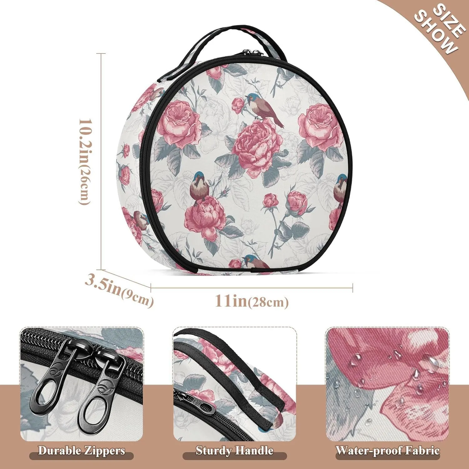ALAZA Blooming Roses and Birds Travel Makeup Train Case Makeup Cosmetic Case with Adjustable Dividers