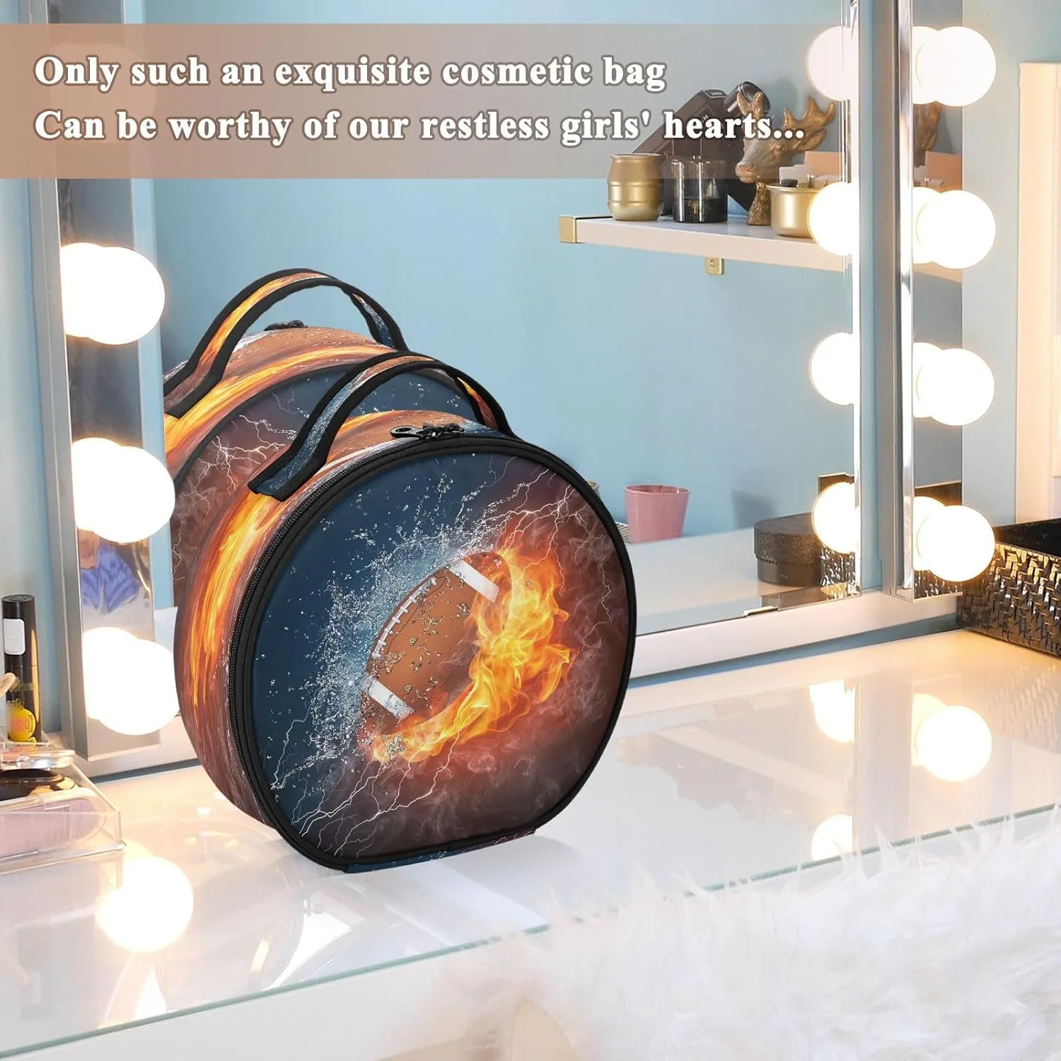 ALAZA Football Ball Travel Makeup Train Case Makeup Cosmetic Case with Adjustable Dividers