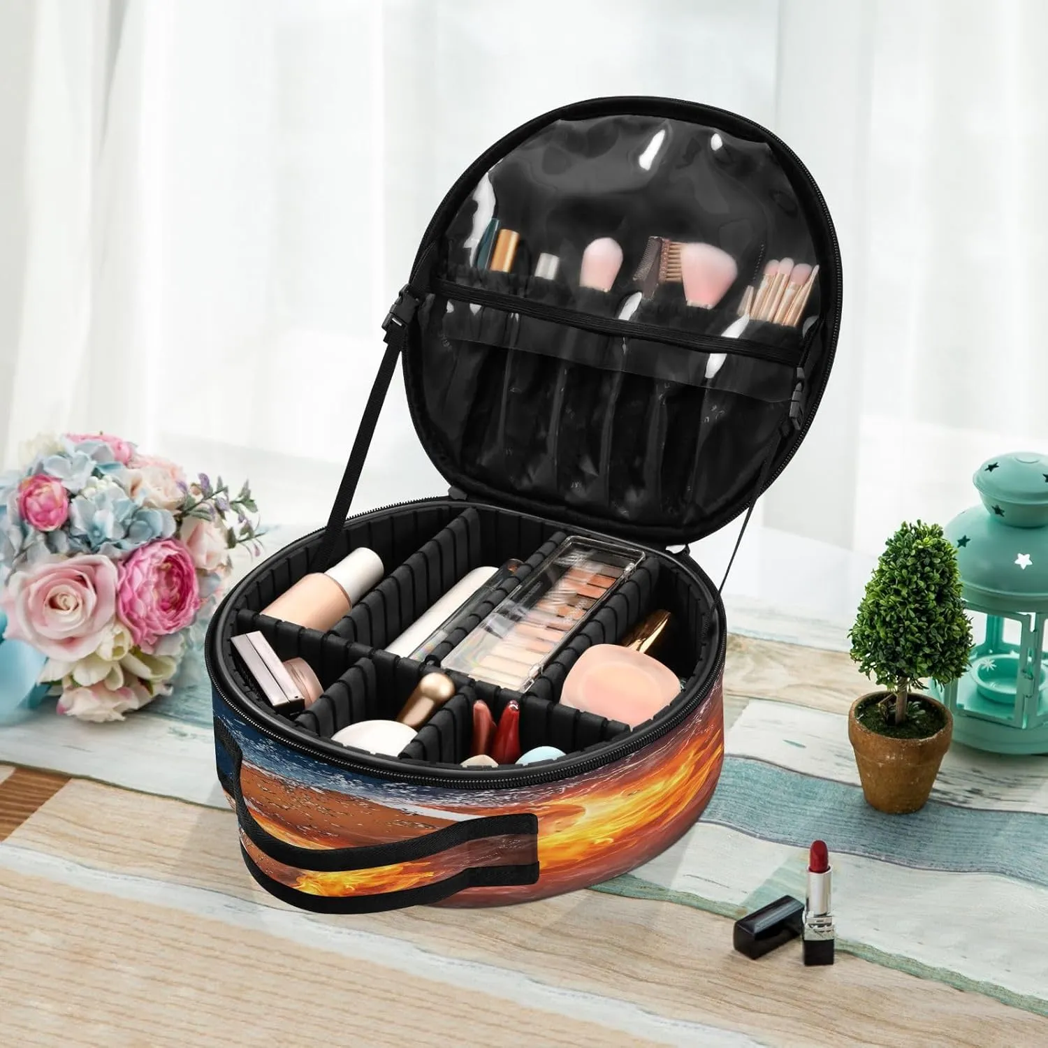 ALAZA Football Ball Travel Makeup Train Case Makeup Cosmetic Case with Adjustable Dividers