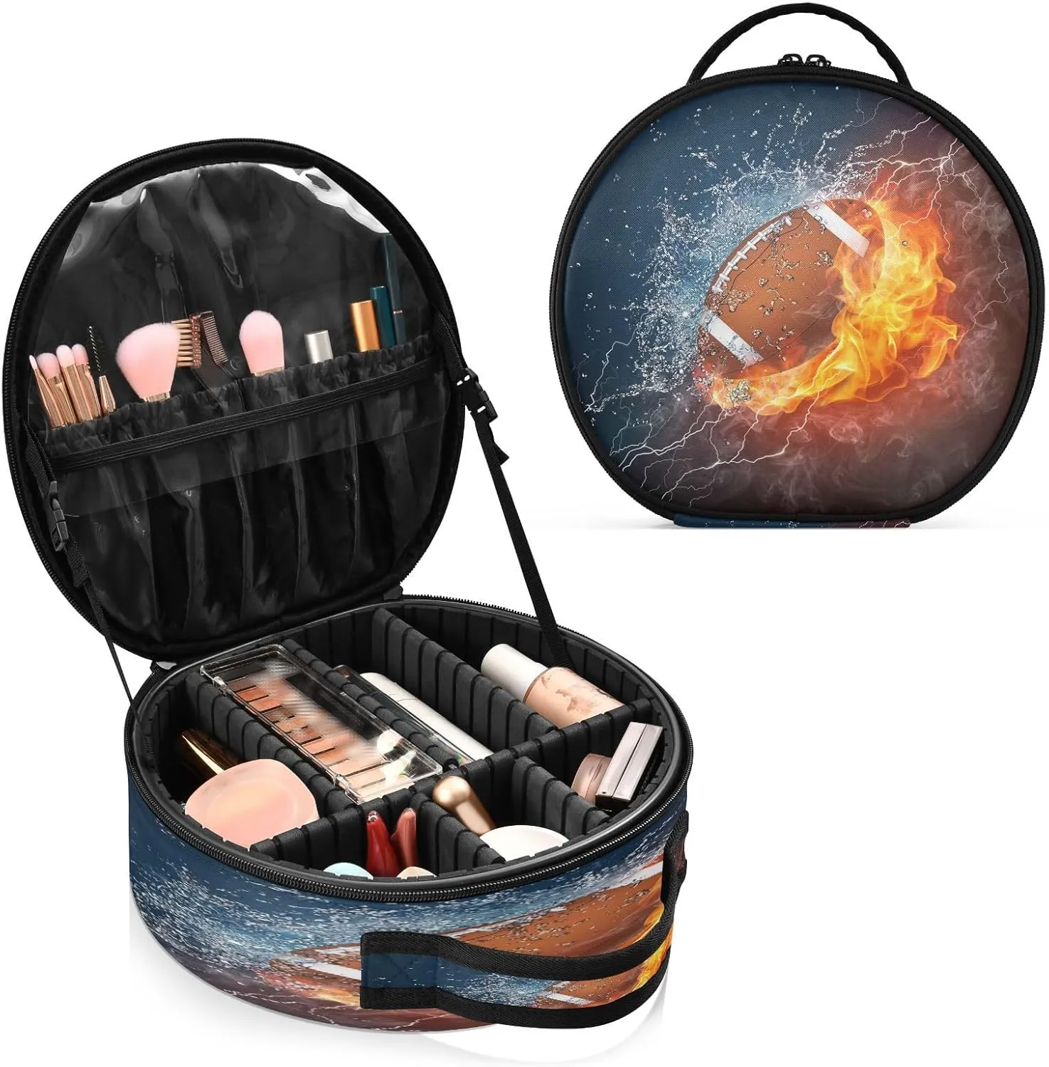 ALAZA Football Ball Travel Makeup Train Case Makeup Cosmetic Case with Adjustable Dividers