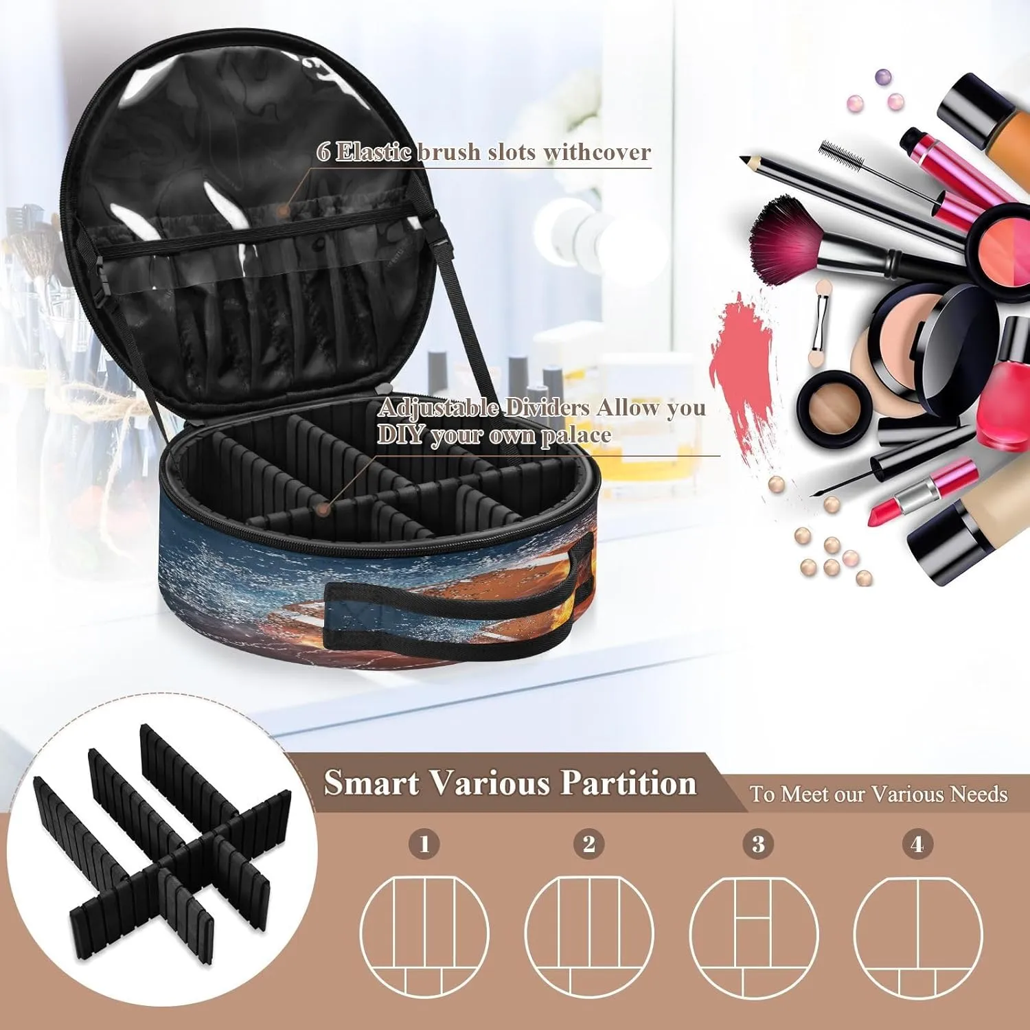 ALAZA Football Ball Travel Makeup Train Case Makeup Cosmetic Case with Adjustable Dividers