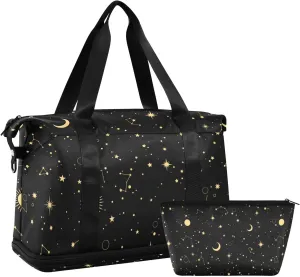 ALAZA Moon Sun Starry Night Gym Bag Sports Duffel Bag with Shoes Compartment, Overnight Weekender Travel Tote Bag for Women Men Trip College