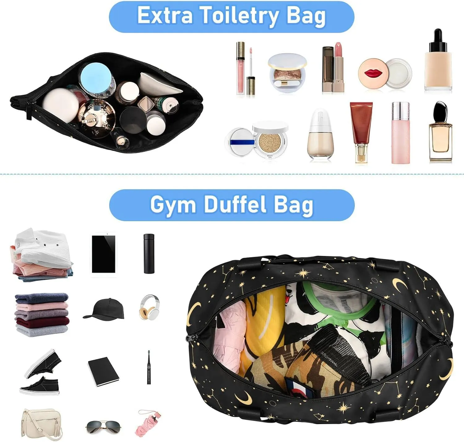 ALAZA Moon Sun Starry Night Gym Bag Sports Duffel Bag with Shoes Compartment, Overnight Weekender Travel Tote Bag for Women Men Trip College