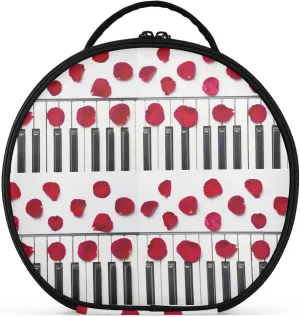 ALAZA Piano Keys with Red Rose Flower Petals Portable Cosmetic Bag Large Capacity Makeup Bags