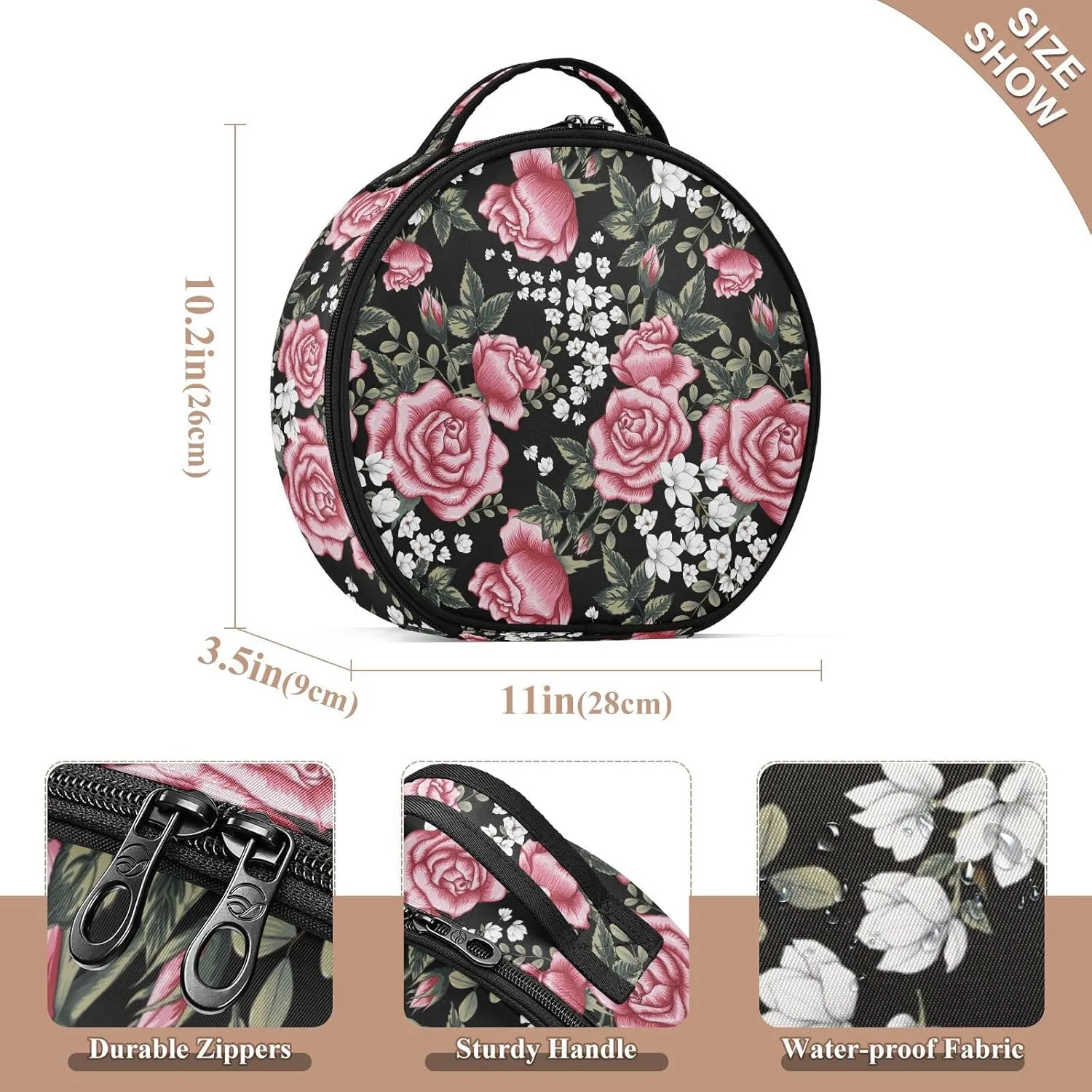 ALAZA Roses and White Flower Portable Cosmetic Bag Large Capacity Makeup Bags