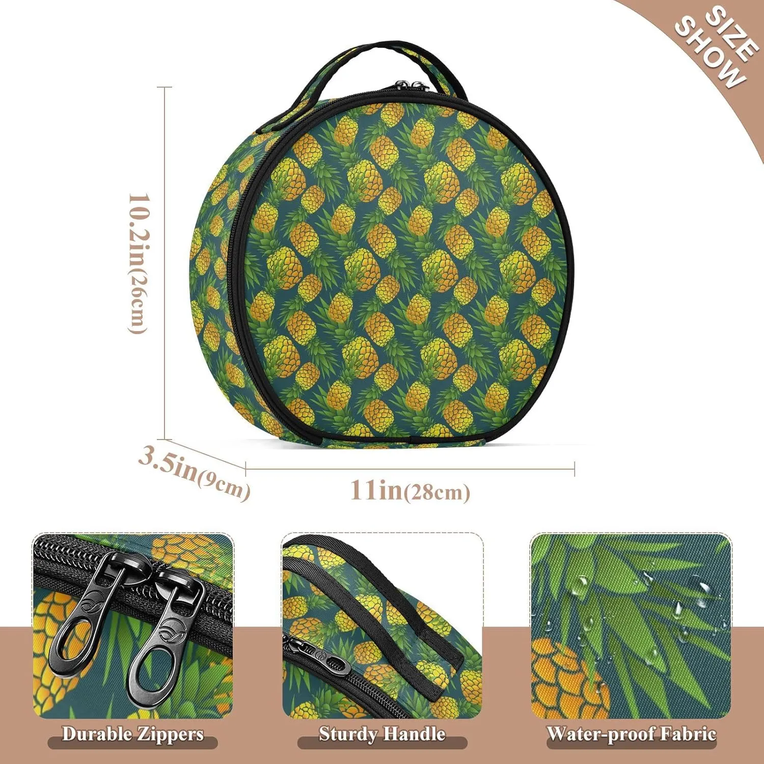ALAZA Summer Pineapple on Dark Travel Makeup Train Case Makeup Cosmetic Case with Adjustable Dividers