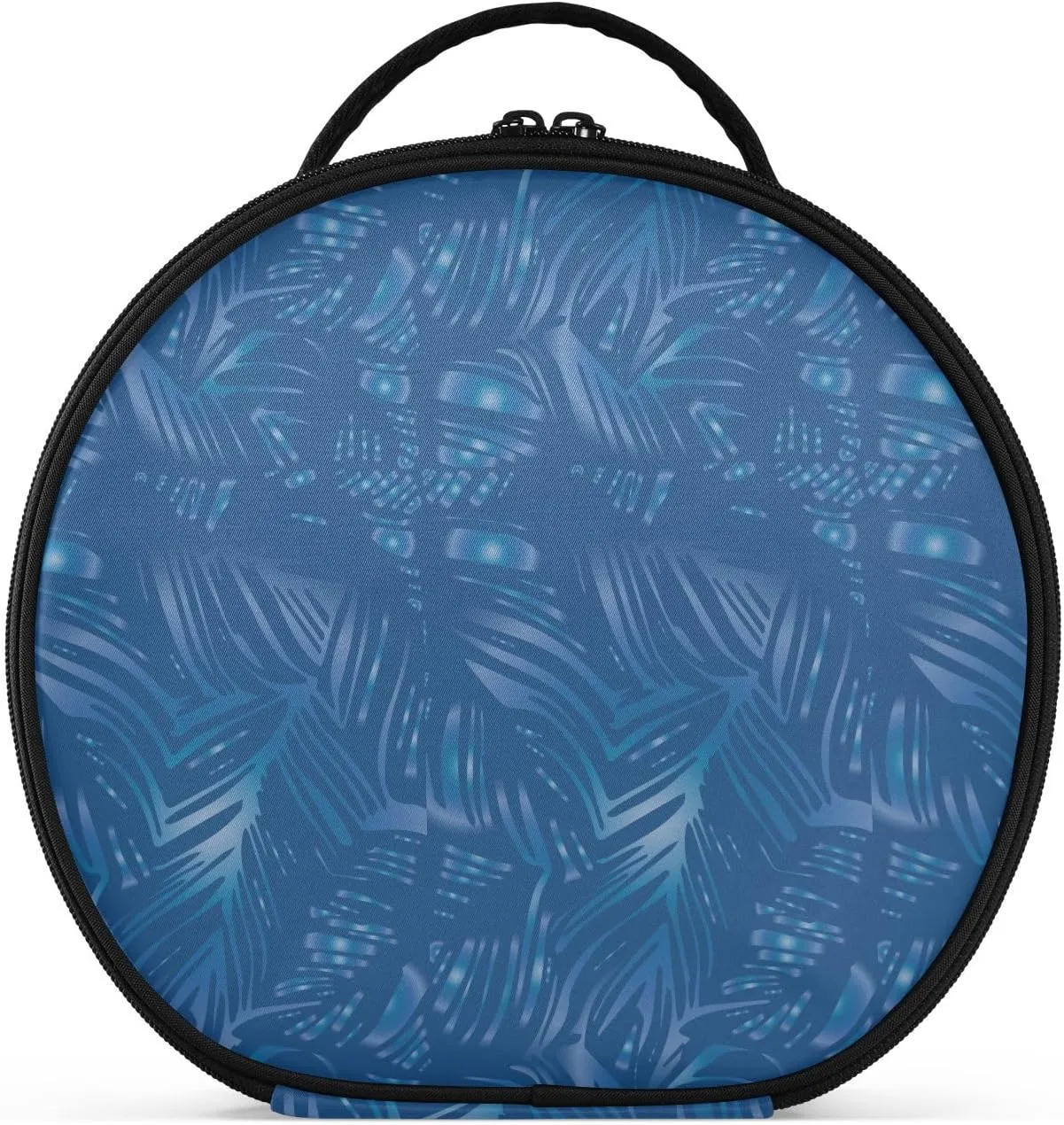 ALAZA Tropical Leaves White and Blue Color Line Portable Cosmetic Bag Large Capacity Travel Makeup Case Organizer