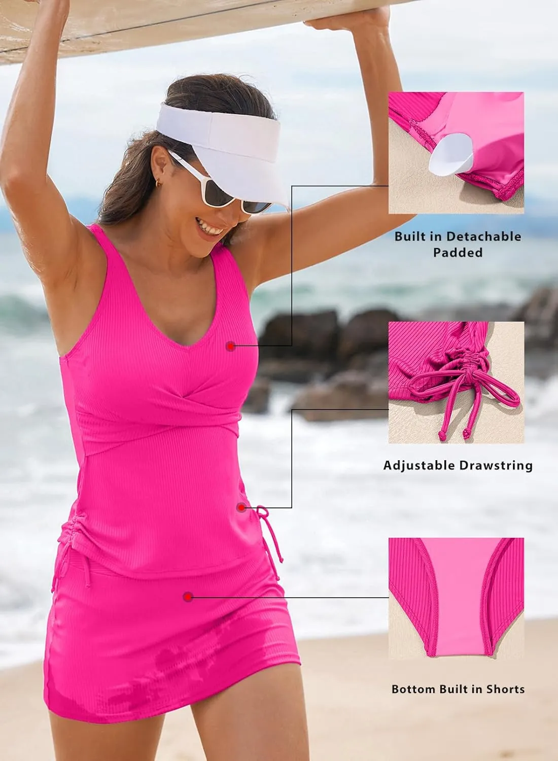 Aleumdr Women's Tankini Swimsuit Two Piece Tummy Control Bathing Suit Twist Front Swim Tank Top with Skirt