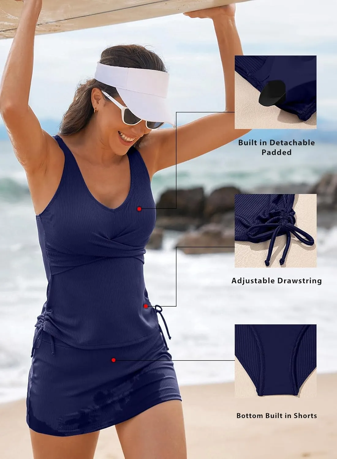 Aleumdr Women's Tankini Swimsuit Two Piece Tummy Control Bathing Suit Twist Front Swim Tank Top with Skirt