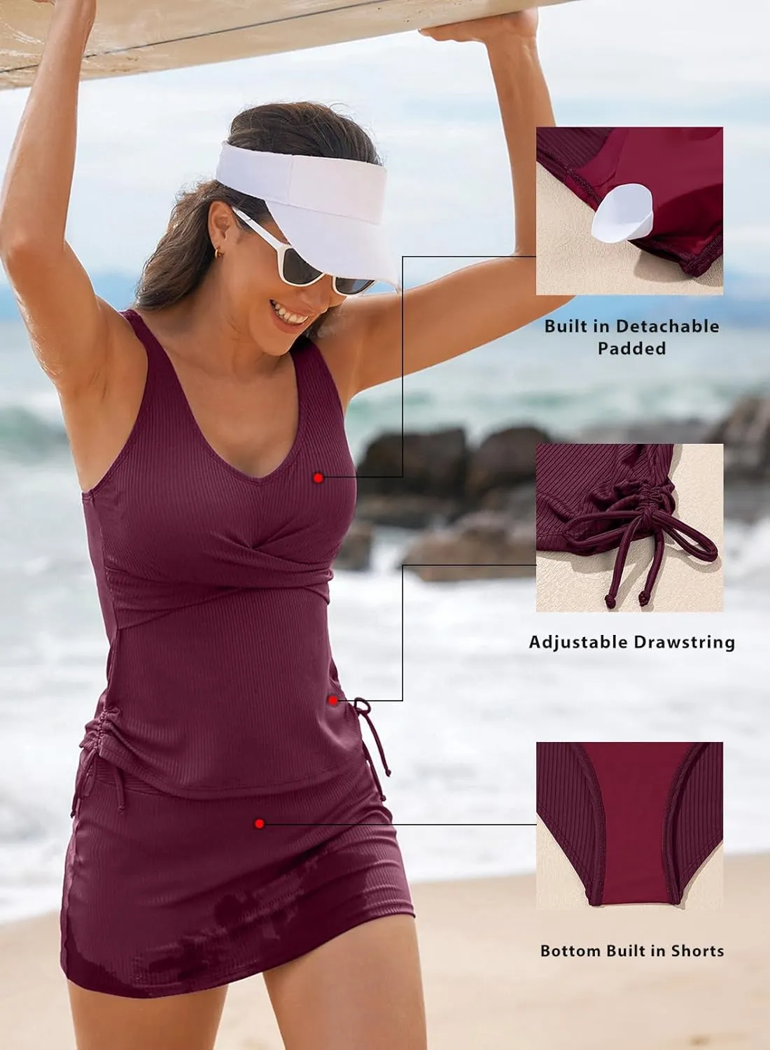 Aleumdr Women's Tankini Swimsuit Two Piece Tummy Control Bathing Suit Twist Front Swim Tank Top with Skirt