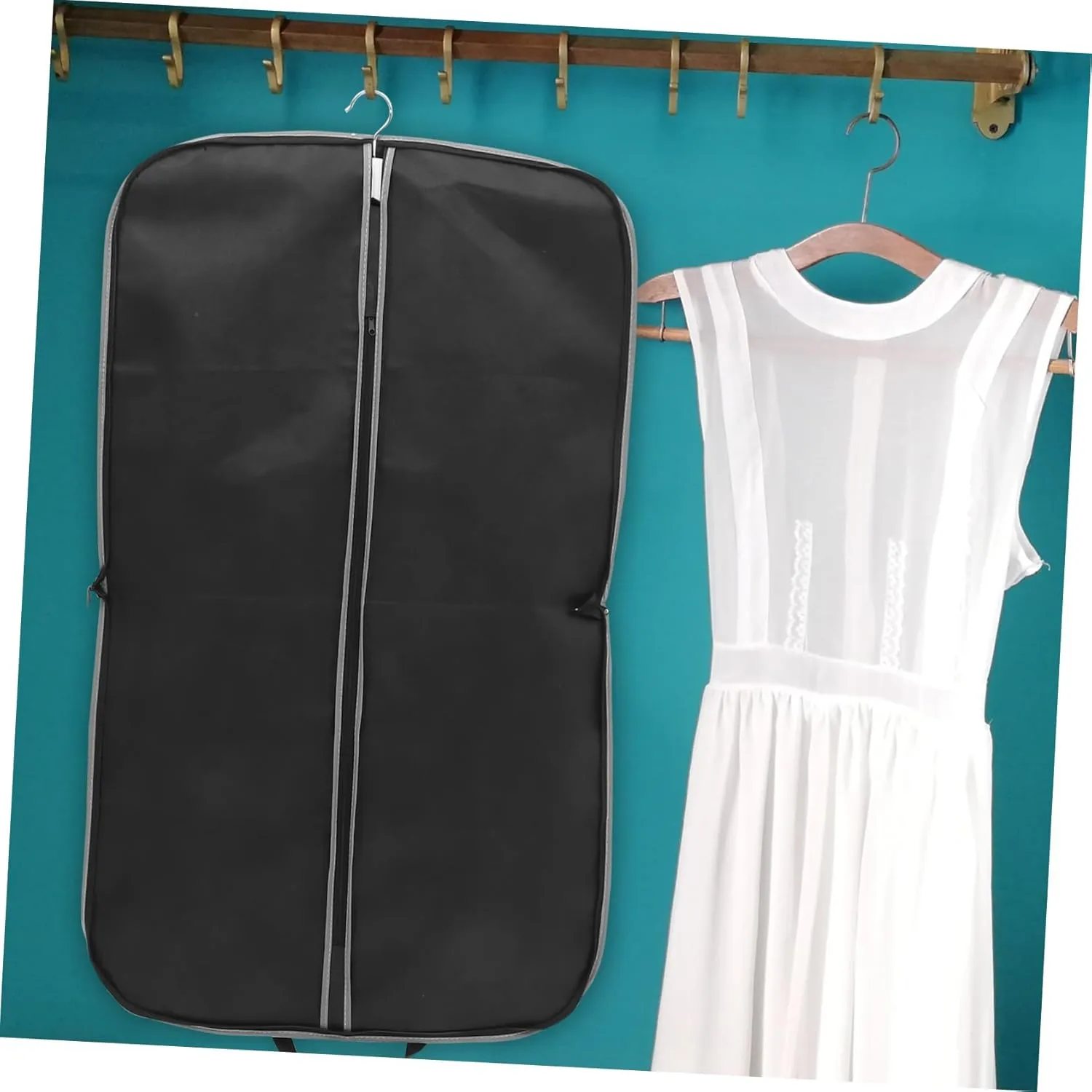 Alipis Portable Travel Garment Bag Medium Dust Cover Clothes Protector for Business Home Black Folding Hanging Case for Suits Dresses More