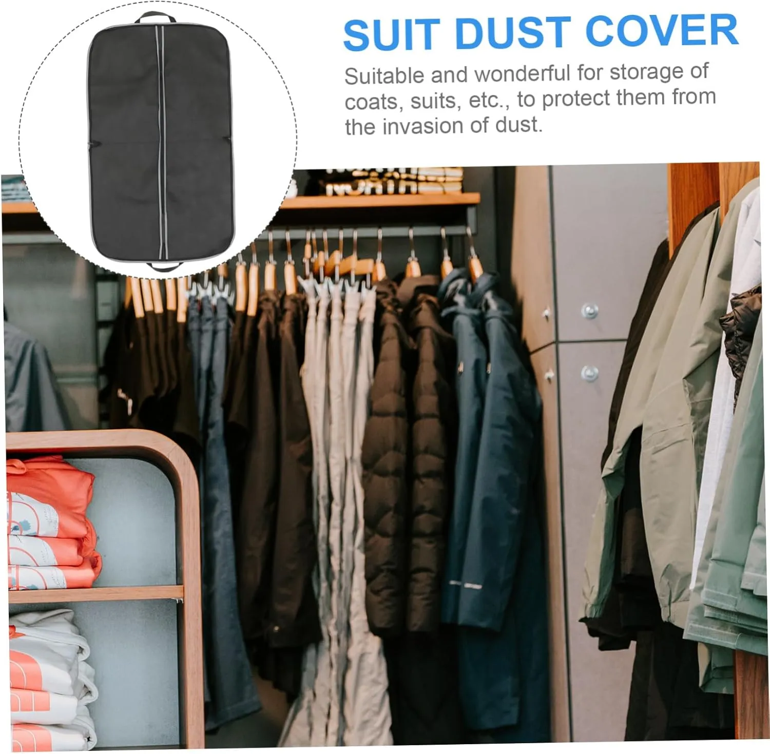 Alipis Portable Travel Garment Bag Medium Dust Cover Clothes Protector for Business Home Black Folding Hanging Case for Suits Dresses More