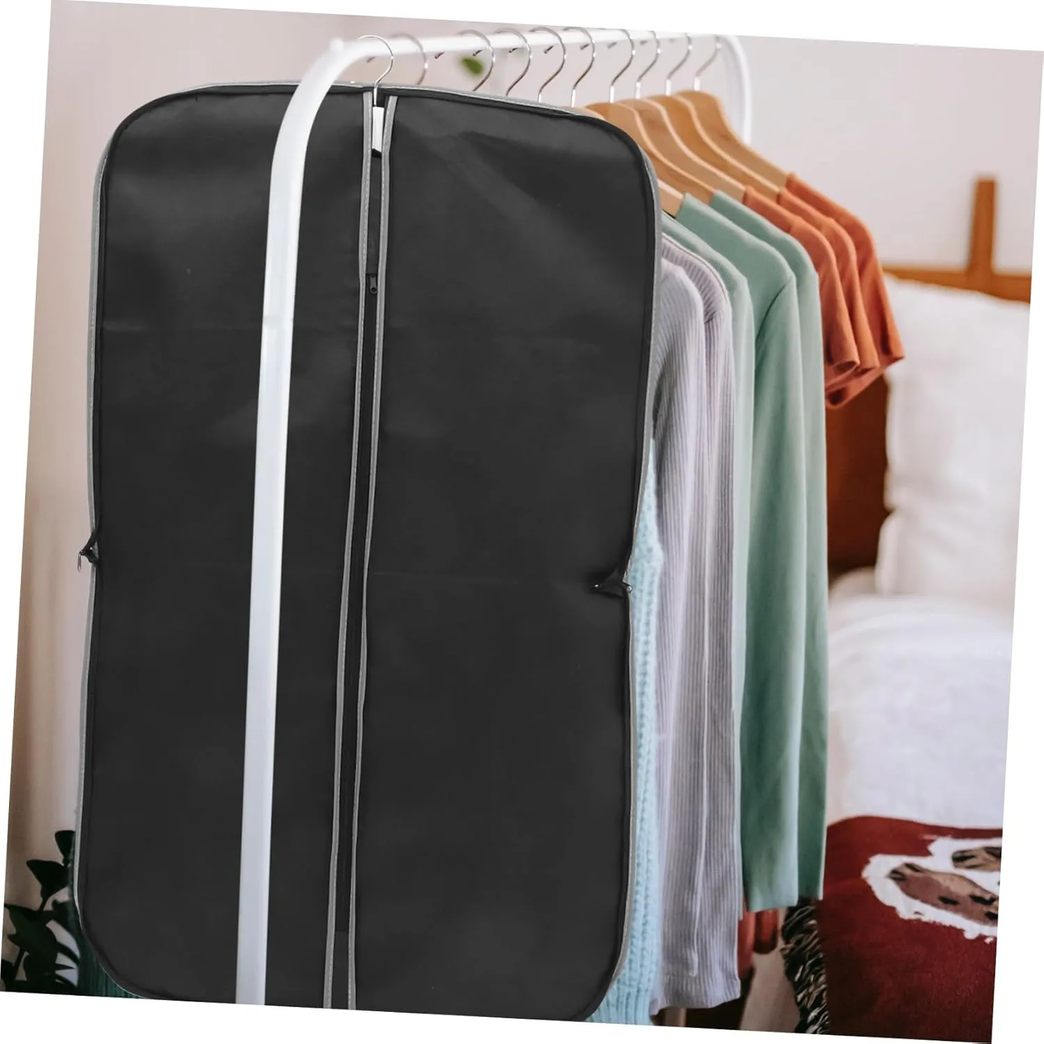 Alipis Portable Travel Garment Bag Medium Dust Cover Clothes Protector for Business Home Black Folding Hanging Case for Suits Dresses More