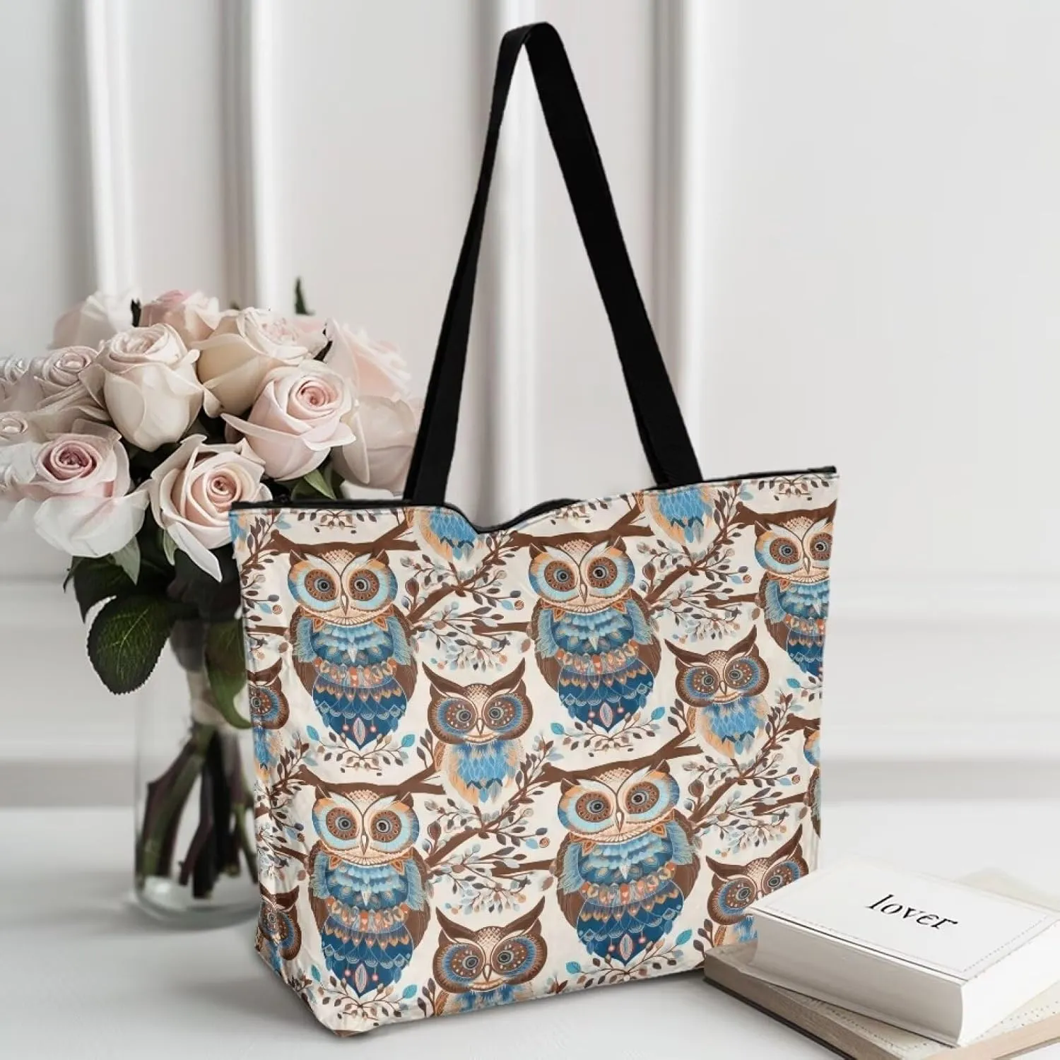 American Flag 14'' Tote Paper Bag for Women Shoulder Tote Bags, Cute Cat Animal Commute Bag, Lemon Fruit Handbag