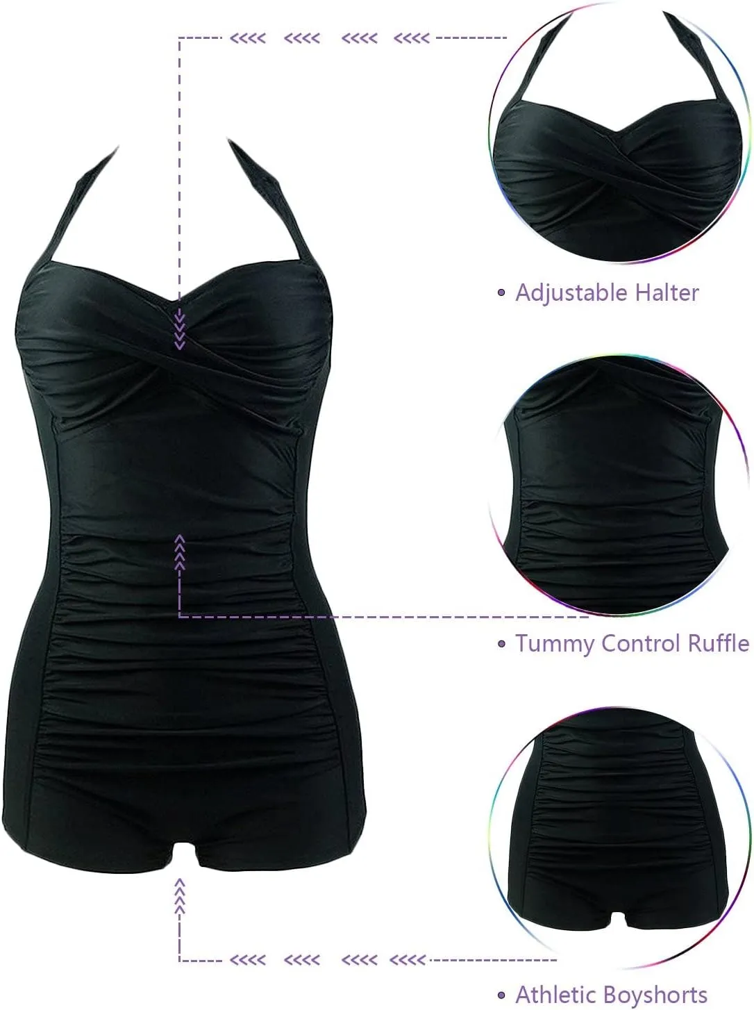 American Trends One Piece Bathing Suit for Women Vinatge Womens Swimsuits Tummy Control Athletic Rerto Womens Swimwear