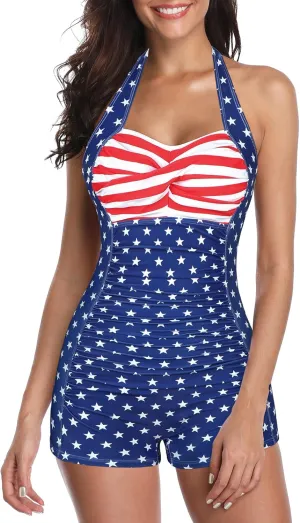 American Trends One Piece Bathing Suit for Women Vinatge Womens Swimsuits Tummy Control Athletic Rerto Womens Swimwear