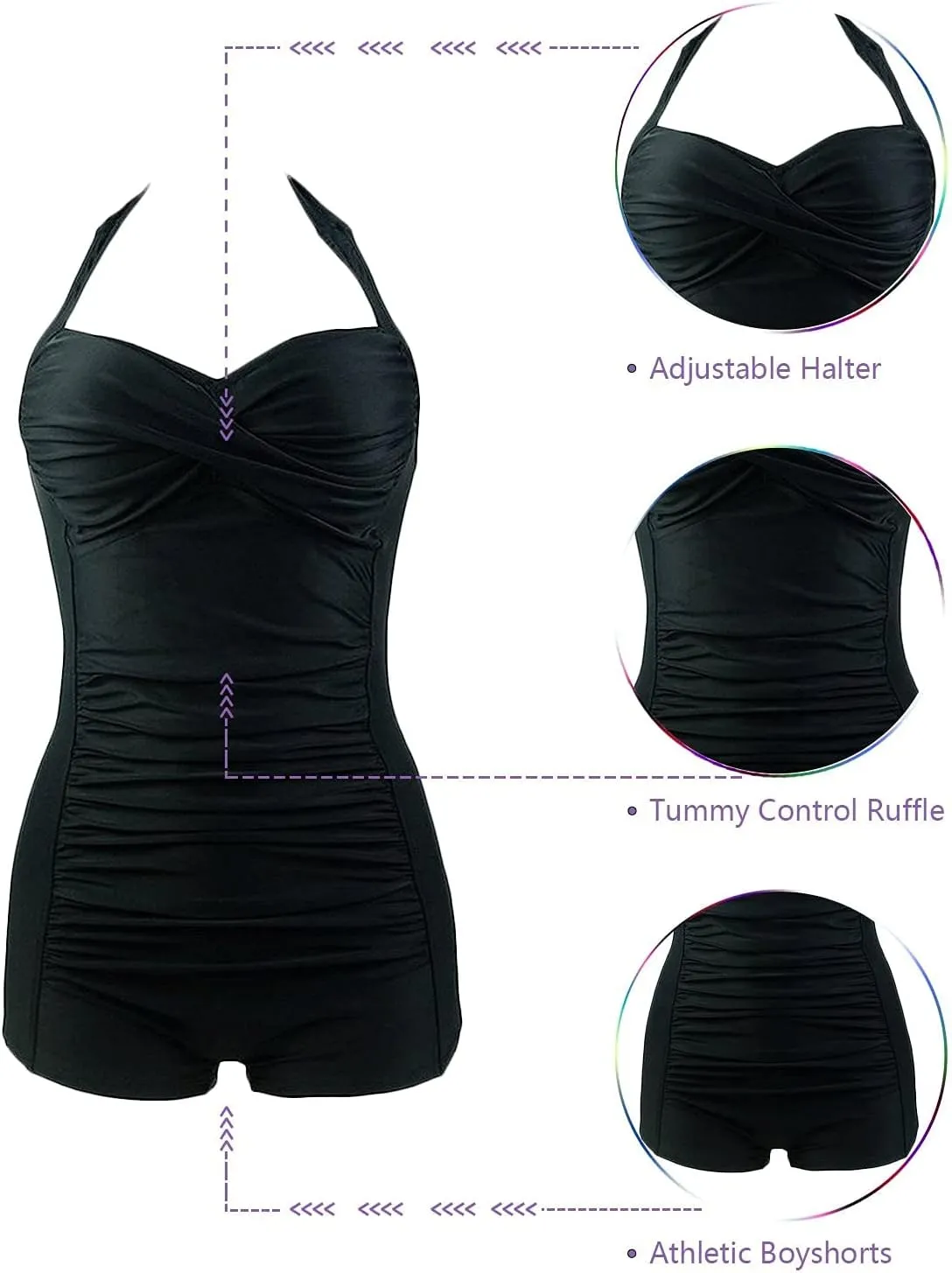 American Trends One Piece Bathing Suit for Women Vinatge Womens Swimsuits Tummy Control Athletic Rerto Womens Swimwear
