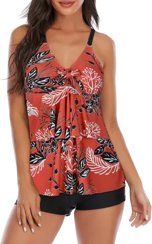 American Trends Two Piece Bathing Suits for Womens Tankini Swimsuits Plus Size Swimwear with Tummy Control Boyshorts