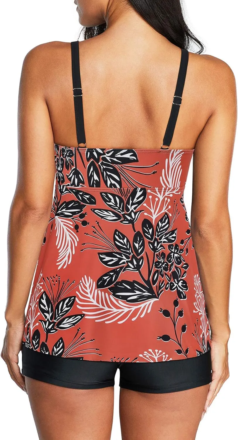 American Trends Two Piece Bathing Suits for Womens Tankini Swimsuits Plus Size Swimwear with Tummy Control Boyshorts