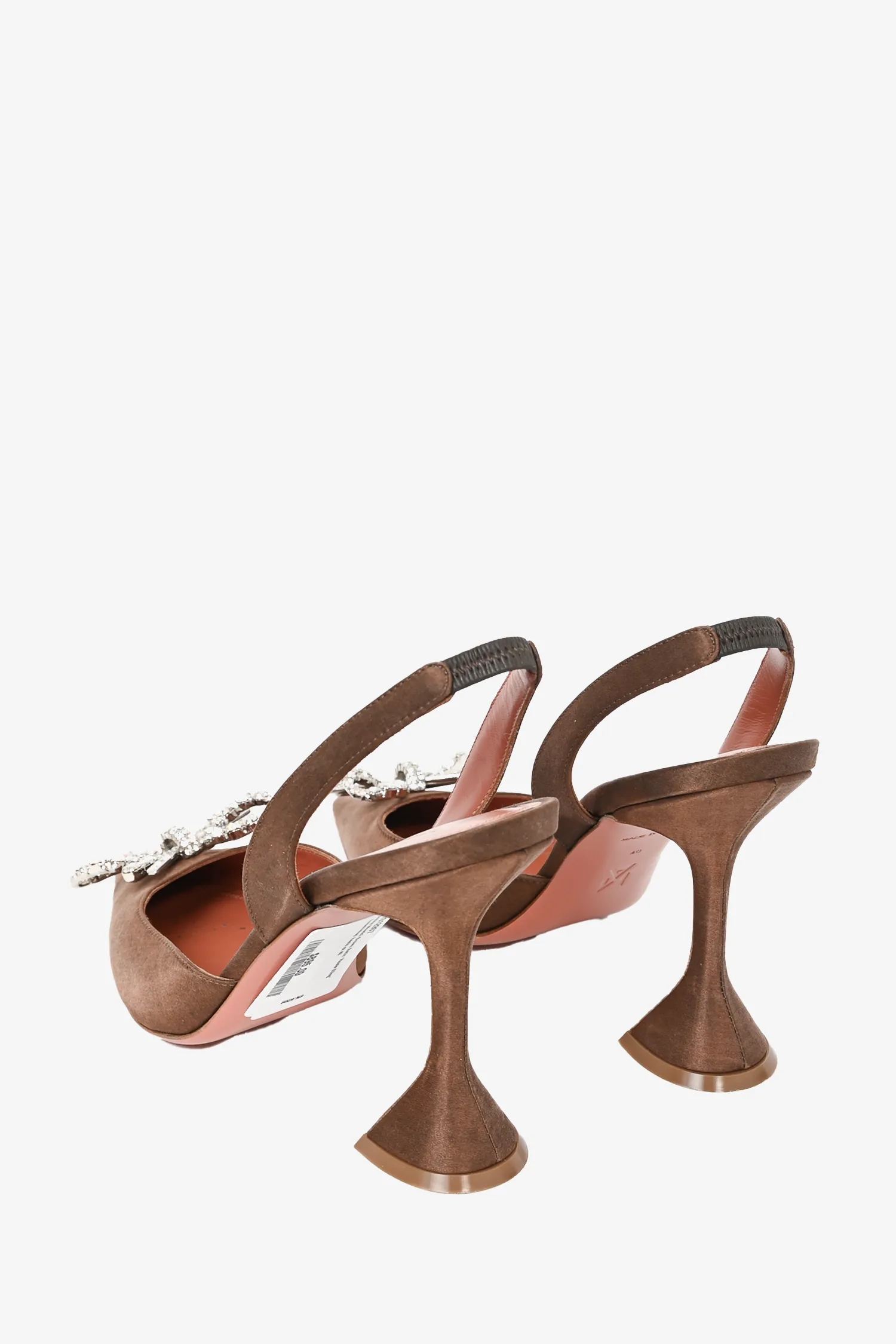 Amina Muaddi Brown Satin 'Rosie Sling' Embellished Heels Size 40