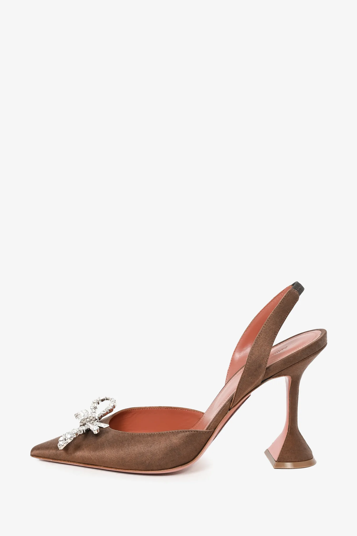 Amina Muaddi Brown Satin 'Rosie Sling' Embellished Heels Size 40